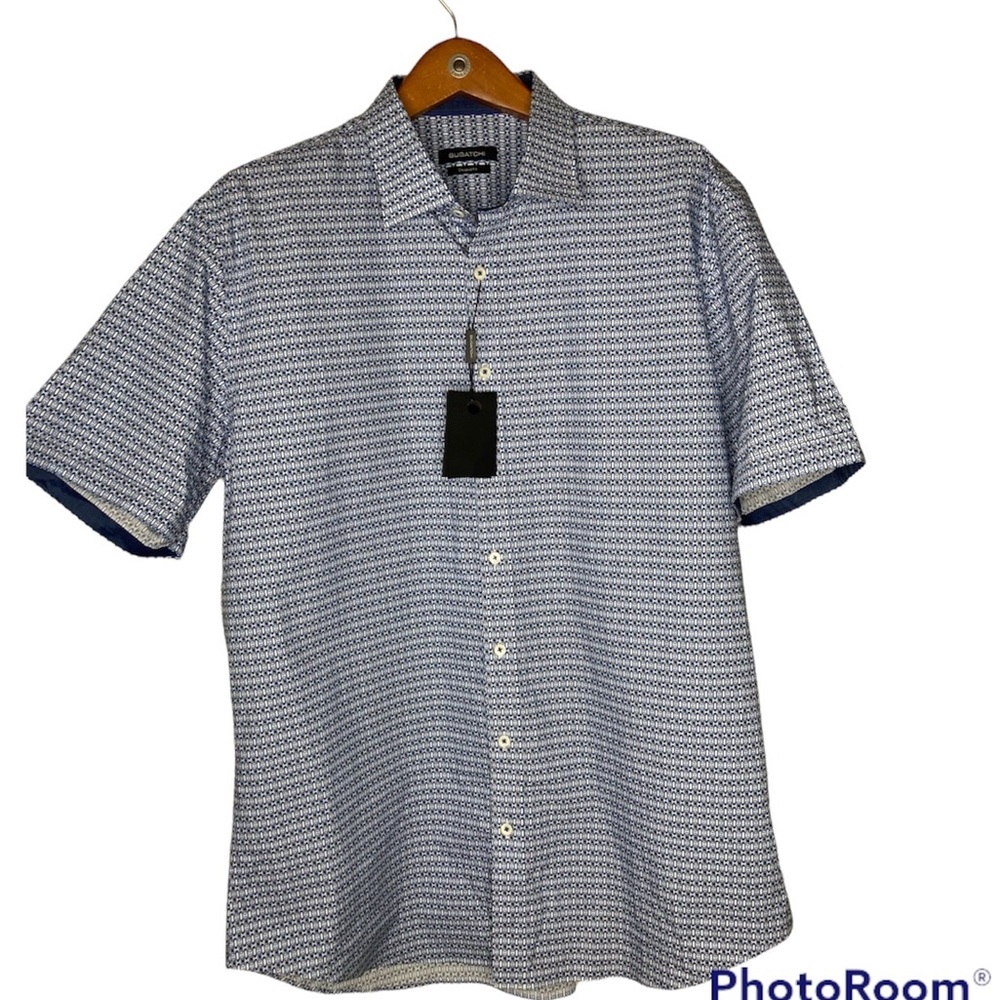 Bugatchi Men's XXL Short Sleeve Retro Print Button Front Shaped Fit